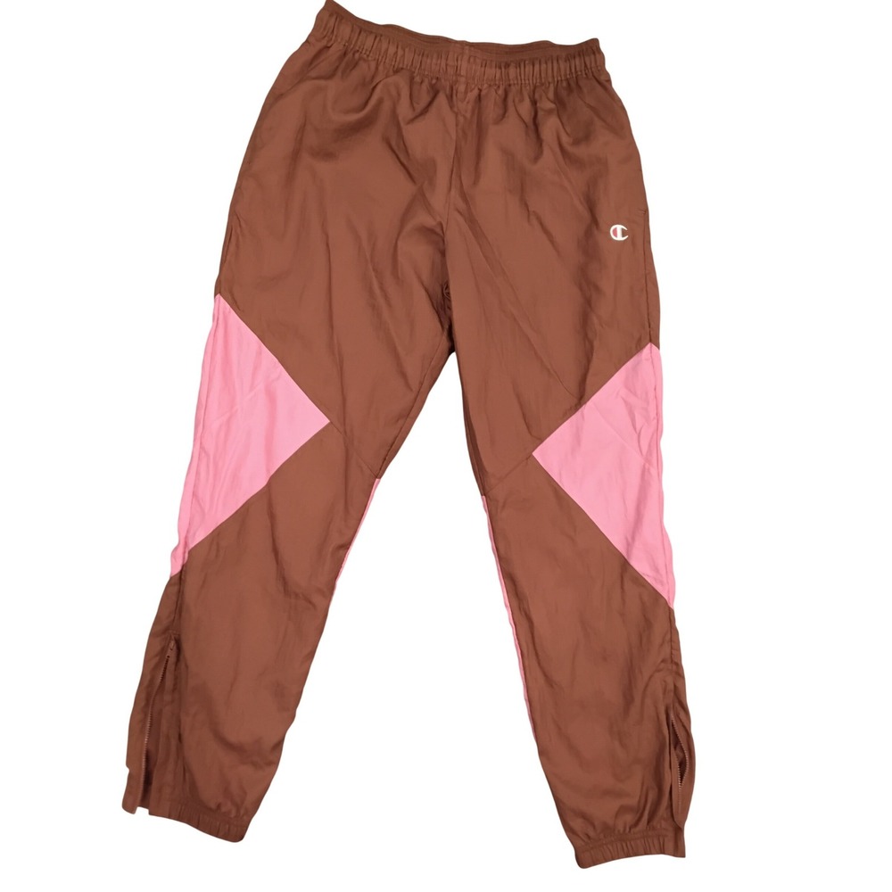 Champion Mens Brown Pink Colorblock Windbreaker Track Pants Mesh Lined Large